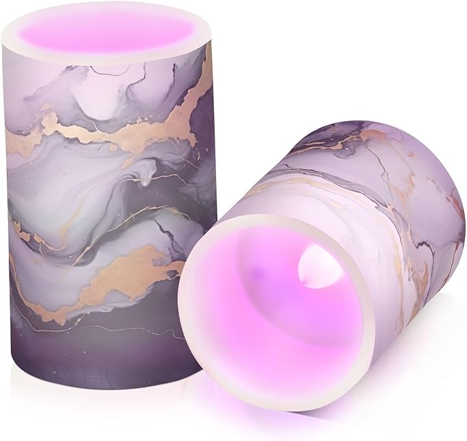 Black and Gold Marbled Pattern Flameless Candles Color Changing LED Candles with Remote Control Battery Candles for Outdoor and Indoor Home and Room Decoration, 3'' x 4''/5'' Set of 2 Pieces