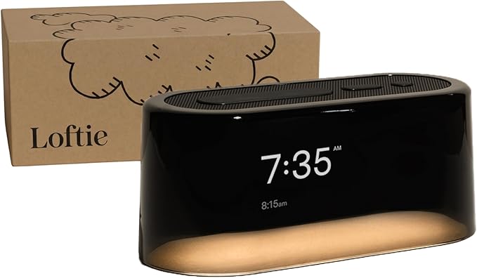 Loftie Alarm Clock with Sound Machine – Smart Alarm Clock with Light, White Noise, Bluetooth Speaker, Night Light Sound Machine, 100+ Sounds, Blackout Mode, No WiFi Mode, Optional Subscription - Black