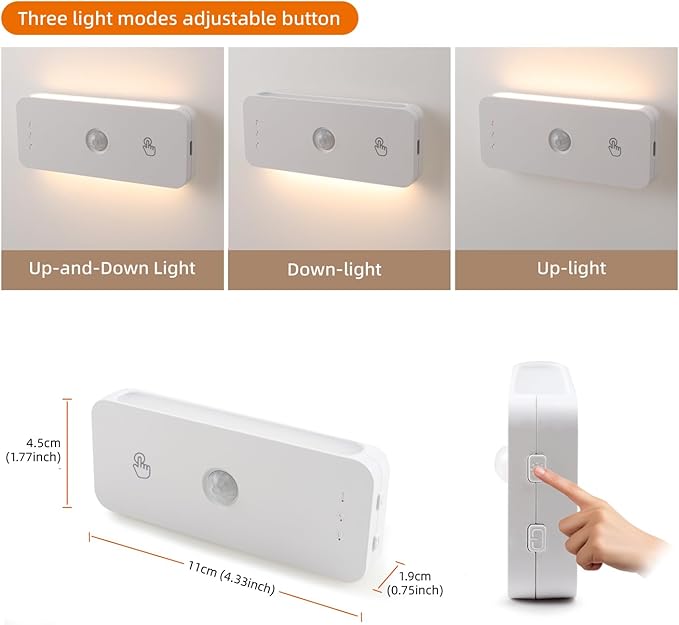 DAMI Stair Lights Indoor 4 Pack, Rechargeable Led Motion Sensor Night Light 1100mAh, Dimmable Hallway Lights with 3 Color Temperature, Magnetic Locker Lights for Closet Staircase