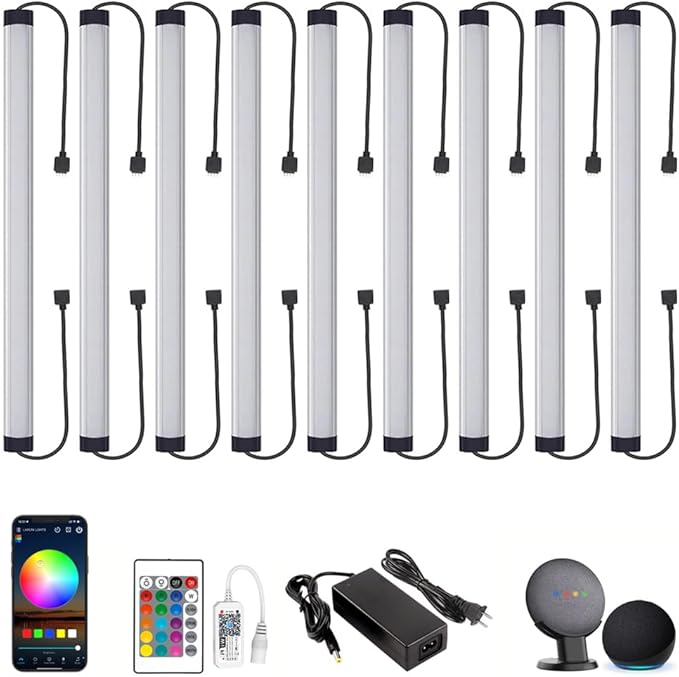 Under Cabinet LED Lighting, Dimmable Under Counter Lights, WiFi Smart Controlled,RGB,12 Inch, Multicolor Linkable Lamps with Remote Control, Compatible with Alexa Google Home (9 Pack)