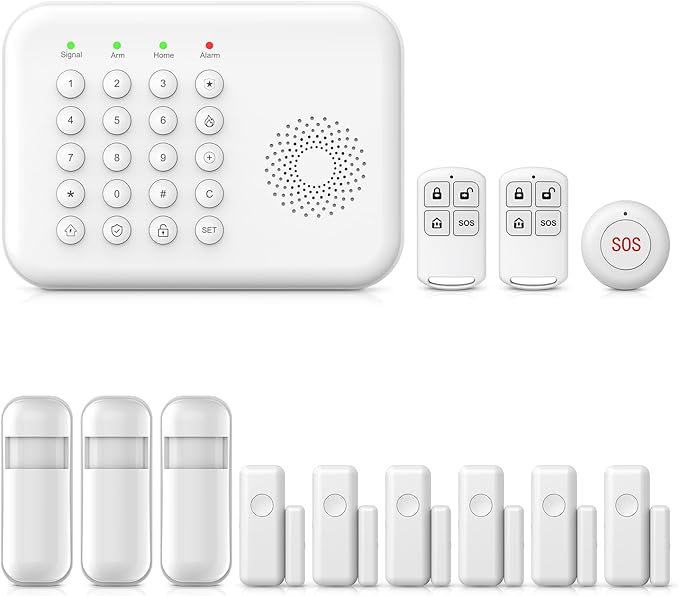 LWOHSI Home Security Systems,Wireless DIY Burglar Alarm Kits,Smart Home Alarm System with Window/Door Sensor,PIR Motion Detector,Voice Control with Alexa and Google,4G SMS/Tuya App Alerts (A01F-US-D)
