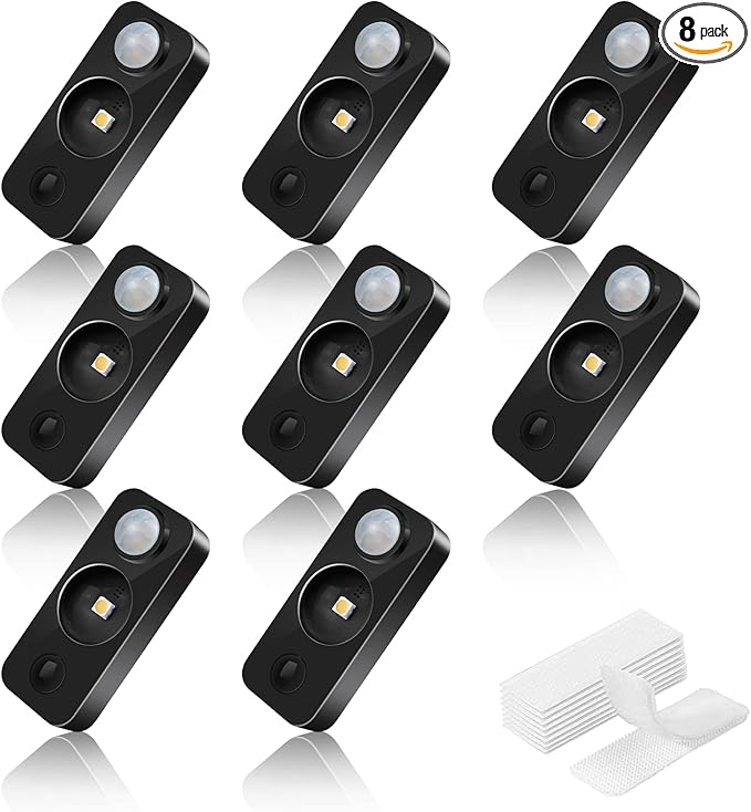 LED Motion Sensor Puck Lights, Rechargeable Cabinet Lights, Stick on Wireless LED Night Light for Closet, Drawer, Shelf, Under Cabinet, Daylight White 8Pack, USB Charging Cord Included