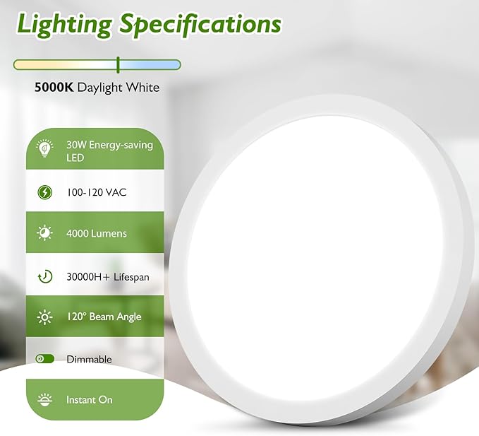 15 Inch Large LED Flush Mount Ceiling Light Fixture, 30W 4000Lm Dimmable Modern Recessed Ceiling Lamp, 5000K Daylight White Super Slim Low Profile Ceiling Light for Kitchen Bedroom Hallway, 4-Pack
