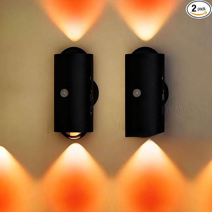 Rechargeable LED Wall Lamp Magnetic Motion Sensor Dimmable Stick on Night Light for Bedroom Closet Under Cabinet Lighting (2, Black)