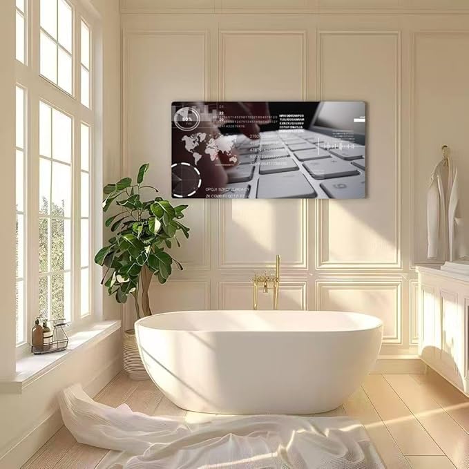 Wibinuki Wall Art Wall Decor Wall Paintings Man working on laptop computer keyboard user interface GUI for Living Room Bedroom Bathroom Home Decor Can Be Hung Directly 20"x 40"