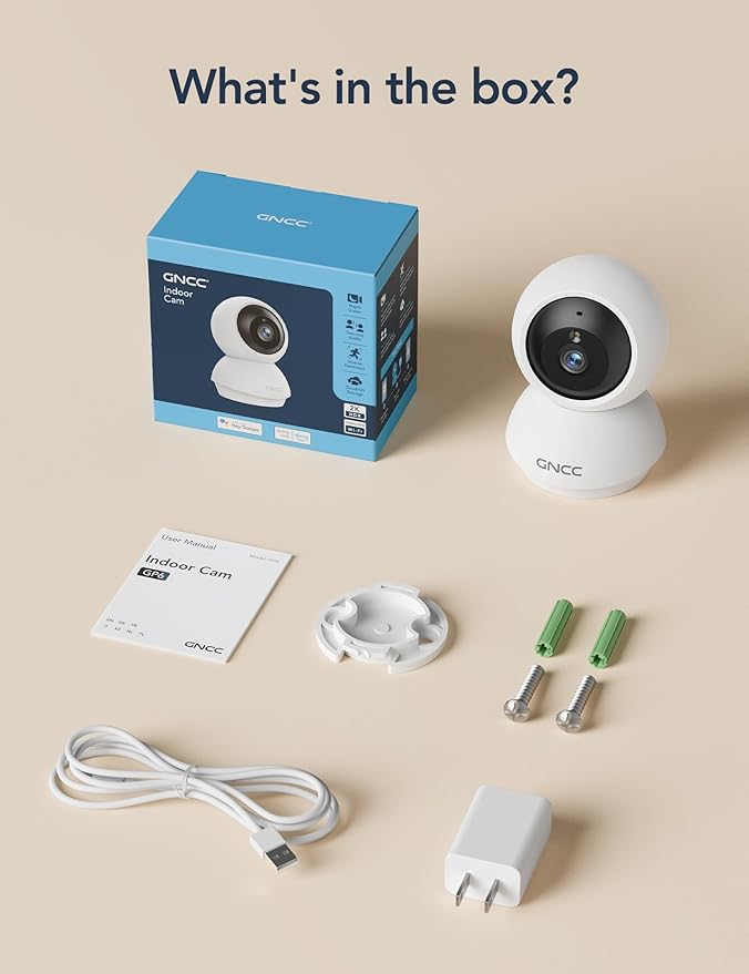 GNCC 2K Cameras for Home Security, Indoor Pan/Tilt Security Camera for Baby Monitor/Pet Camera, Motion Detection, Night Vision, 2-Way Audio, 24/7 SD Card Storage & Optional Cloud, 2.4/5GHz WiFi, 2 Pcs