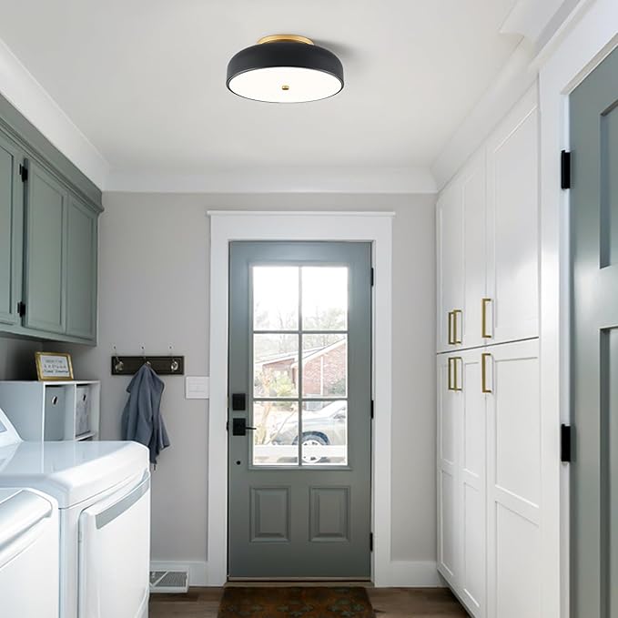 Dimmable LED Ceiling Light Fixture, 2700K-6000K 5CCT Modern Mid-Century Semi Flush Mount Ceiling Light, Black Close to Ceiling Lamp for Kitchen, Laundry Room, Bedroom, Hallway, 11.8in