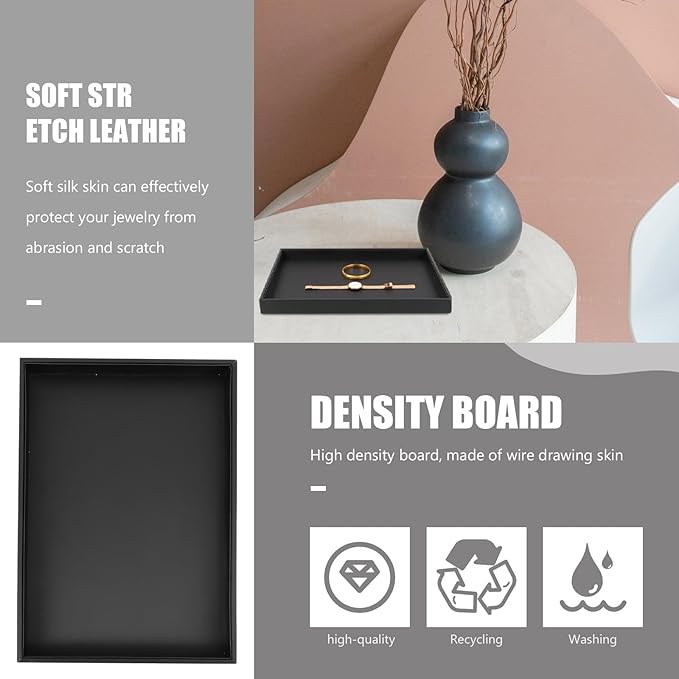 Unomor Large Black Desktop Jewelry Storage Tray Lightweight Tabletop Organizer for Nightstand Bedside Shelf Display Spacious Capacity for Rings Necklaces Bracelets Minimal Contemporary