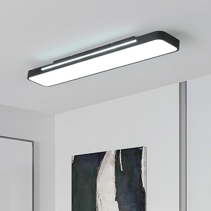Modern LED Ceiling Light, 60W 6000K Linear Black Flush Mount Light Fixture, 39.4'' Low Profile Light Fixture Long LED Ceiling Lamp for Bedroom Living Room Hallway Kitchen (Cool White Light)