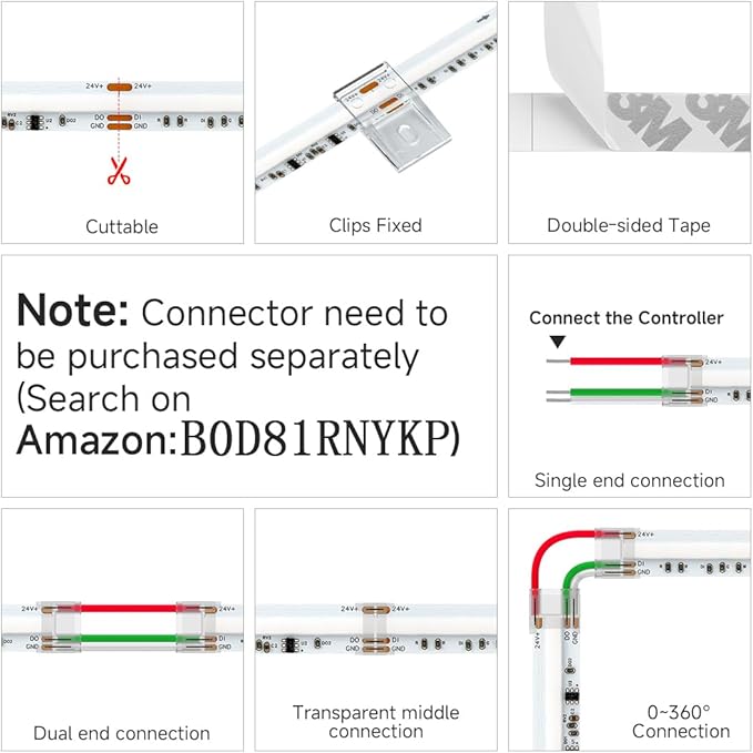 BTF-LIGHTING WS2811 Dual IC RGBCCT FCOB COB LED Strip,UL Listed High Density Chasing IC RGB Light+Tunable White 3000K-6000K,9.8FT 840LEDs/m,10mm Width IP30 DC24V 3M Tape(No Adapter or Controller)