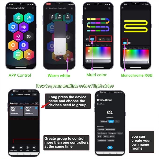 Addressable COB RGB+IC Led Strip Lights 24V, 10mm Width RGBW Multicolor COB Led Light Strip with Remote, APP Control, Music Sync, 784 LEDs/m,16.4FT Flexible Smart WiFi LED for Bedroom, TV Light