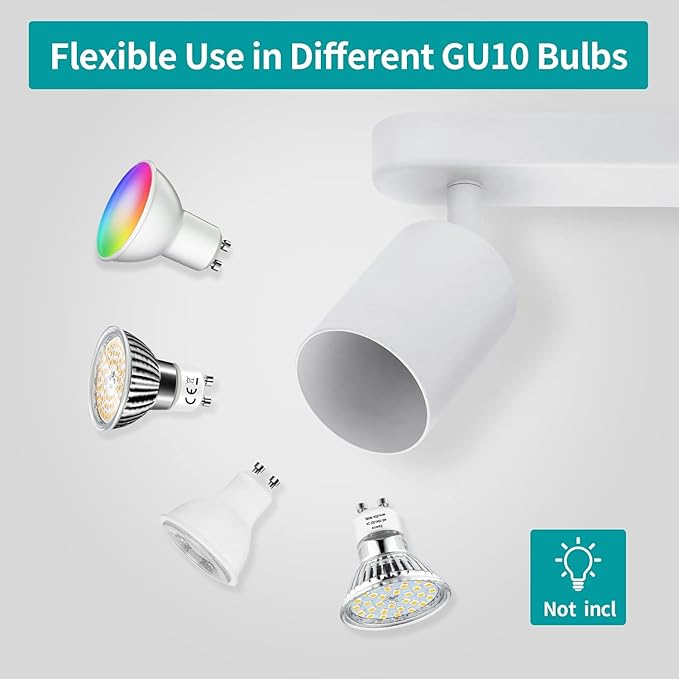 3 Way Track Lighting Kit Flexibly Rotatable Track Light Ceiling Kitchen LED Ceiling spot Light for Bedroom, Picture Wall, Hallway, Office, Bar, GU10 Socket (White-3)