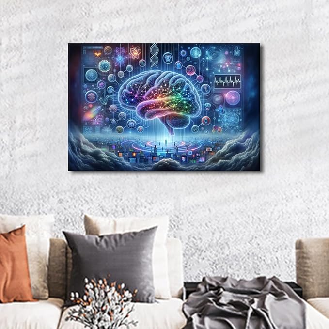 Wall Art for Living Room Digital Brain Canvas Wall Art for Bedroom Artificial Intelligence Picture for House Wall Decor Human Brain Posters for Room Neural Network Prints Wall Decor 16"Wx24"Hx1 Panel