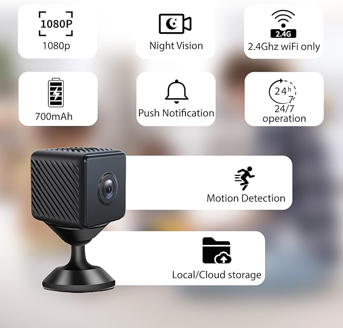 Mini Camera 2026 Upgrade Security Wireless Camera Small Home WiFi 1080P Micro Magnetic Nanny Cam with Motion Detection Wide Angle Cloud & SD Storage Night Vision No Need WiFi Tiny Cameras for Indoor