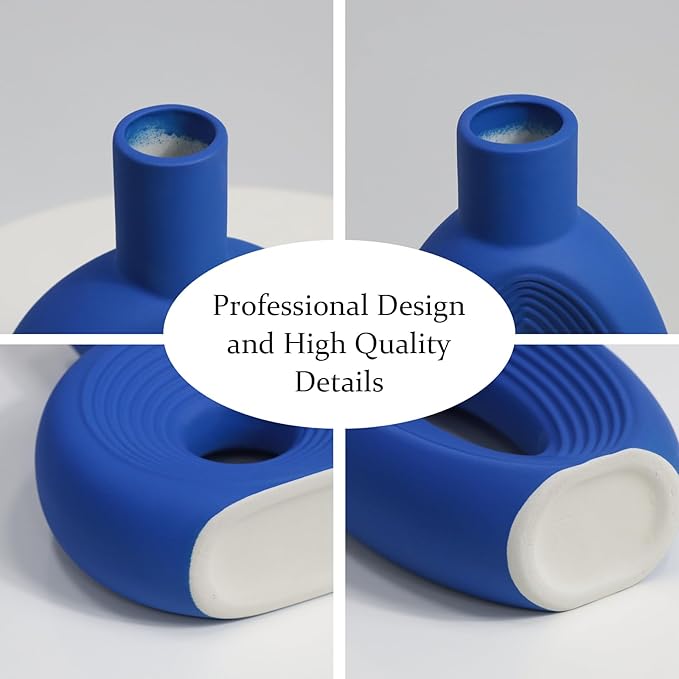 Ceramic Vase - Set of 2 for Home Decor, Pampas Vases Minimalist Nordic Boho Style for Modern Farmhouse Decor, Living Room、 Kitchen、Mantle、Bedroom、Dining Table、Office
