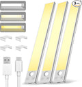 Under Cabinet Lighting 8 inch Rechargeable Battery Operated Motion Sensor Light Wireless Under Counter Lights for Kitchen, Stairs,Hallway (3 Pack)