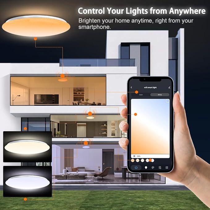 1-Pack, 13 inch Smart LED Music Ceiling Light with Bluetooth Speaker, Compatible with Alexa & Google Home, Color Changing RGB Dimmable Light for Living Room, Bedroom, Kitchen