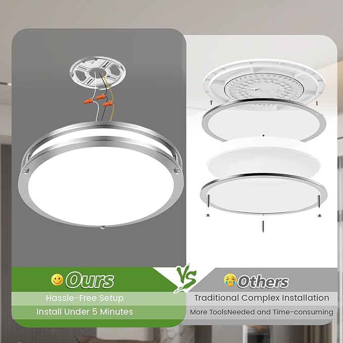 2-Pack Flush Mount LED Ceiling Light Fixture with Remote: 13Inch 36W Dimmable Modern LED Ceiling Lights, 2700K-6500K Adjustable 3600lm Super Bright Kitchen Lighting for Bathroom Hallway Brushed Nickel