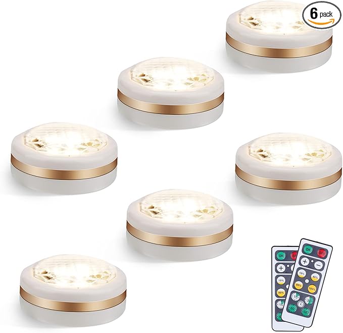 LEASTYLE Puck Lights with Remote,Wireless Under Cabinet Lighting Battery Operated,Nightlight with Adjustable Brightness and Timer,Under Counter Light for Kitchen,Bedroom,Closet,Display,Bookshelf