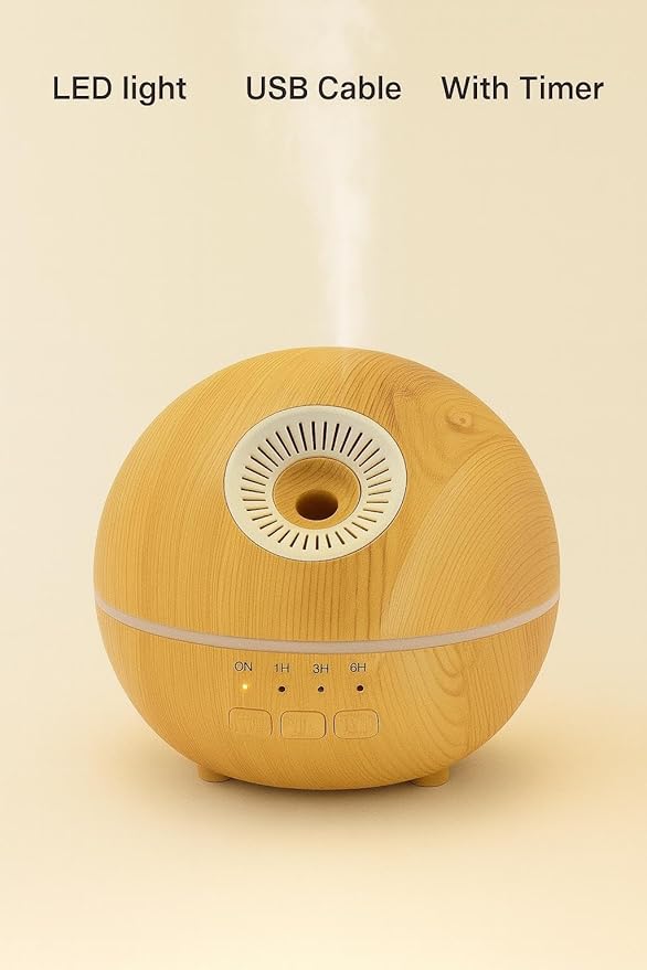 2-in-1 Air Humidifier & Aroma Diffuser Home Fragrance Room Decor Essential Oil Diffuser Humidifiers for Bedroom LED Light Color Changing Car Air Freshener (Light Wood-2)