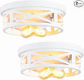 ZHU YAN 2 Pack Flush Mount Ceiling Light, White Hallway Light Fixture, Metal Cage, for Kitchen Entryway, E26 Base