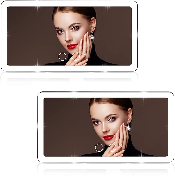 2PCS Car Sun Visor Vanity Mirror with 3 Light Modes & 80 LEDs, Rechargeable LED Cosmetic Makeup Mirror Essentials for Women, Dimmable Touch Control, Universal for Car Truck SUV