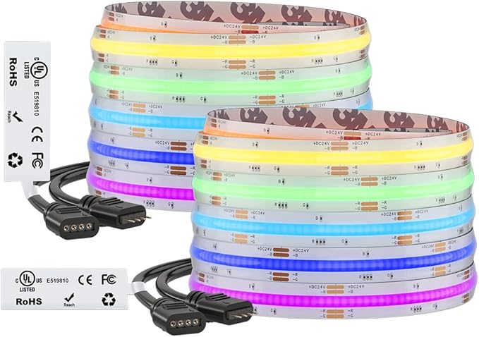 BTF-LIGHTING FCOB COB RGB LED Strip Light, UL Listed, IP66 840LEDs/m High Density Flexible Color Changing Light, DC24V 32.8FT 10mm Width for Bedroom Cabinet Home Indoor Decor(No Adapter or Controller)