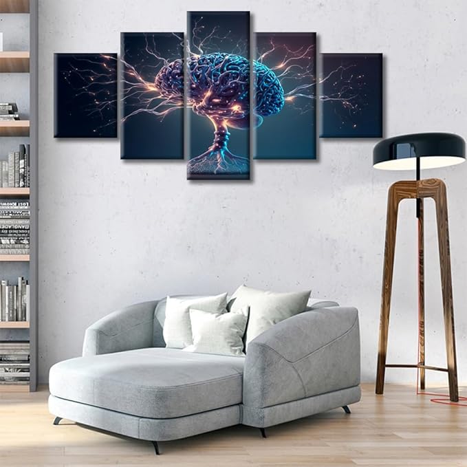 Abstract Canvas Wall Art for Living Room Human Brain with Neuronal Impulses Modern Home Decor Brain Posters Artwork for Bedroom Office Wall Art Painting Pictures Ready to Hang (60"Wx32"H)