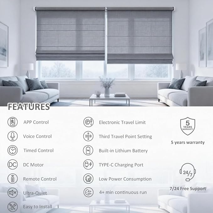 Smart ZigBee Roller Shade Motor Retrofit, Tuya App Control Electric Blind Motor, 5000mAh Rechargeable, Compatible with Alexa & Google Home, High Torque Kit (6.0 N.m for Φ40mm (1.57") Round Tube)