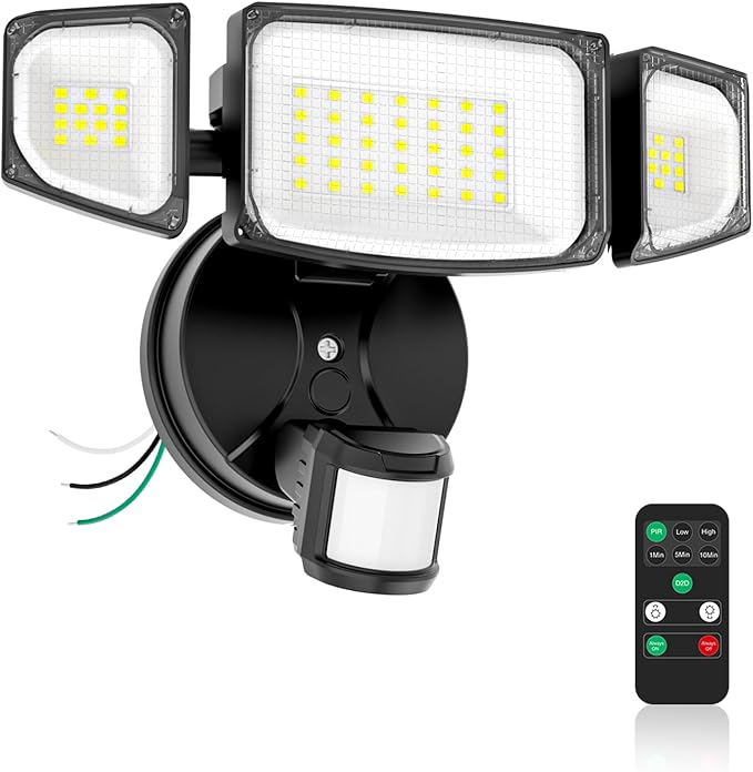 iMaihom 65W 6500LM LED Security Lights Motion Sensor Light Outdoor, 6500K Daylight, IP65 Waterproof, Dusk to Dawn, Hardwired 3-Head Motion Detected Flood Light for Garage, Yard, Porch (Black, 1 Pack)