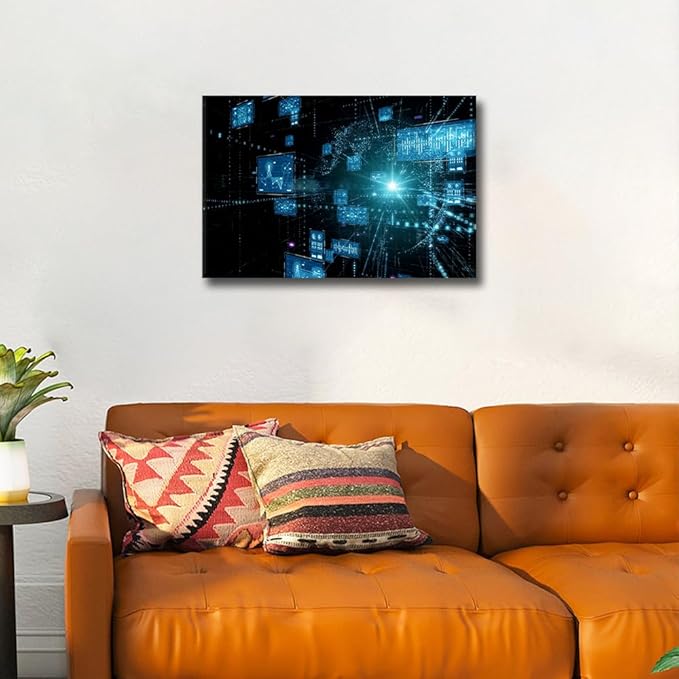 TUMOVO Computer Chip Pictures for Living Room Programming Wall Art Prints on Canvas CPU Concept Painting Modern Artwork AI Wall Decor for Bedroom Office Bathroom Decor Ready to Hang, 24x16in