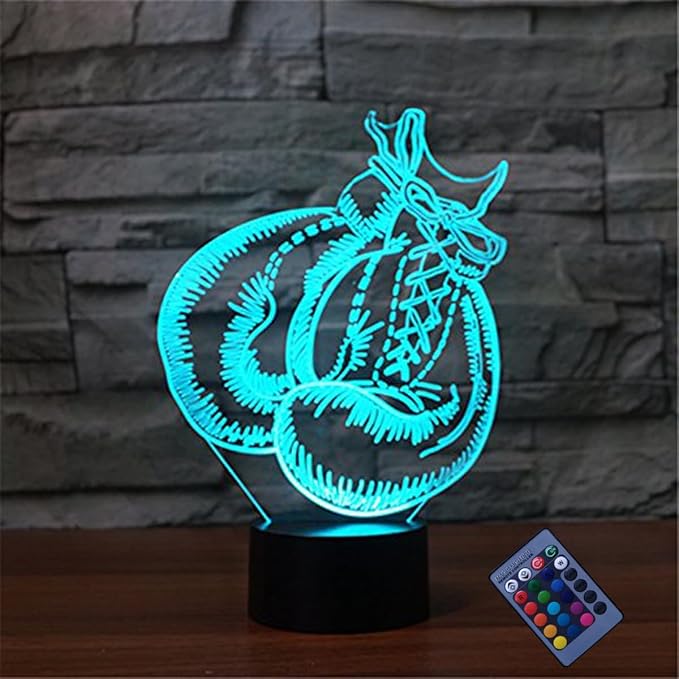 3D Boxing Gloves Night Light 16 Colors Changing USB Powered Remote Control Touch Switch Decor Lamp Optical Illusion LED Table Desk Lamp
