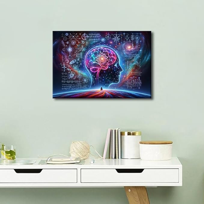 Artificial Intelligence Wall Art Human Brain Surrounded by Data Canvas Painting Futuristic Technology Wall Posters for Bedroom Wall Decor AI Pictures for Living Room Wall Decoration 12"Wx18"Hx1 Panel
