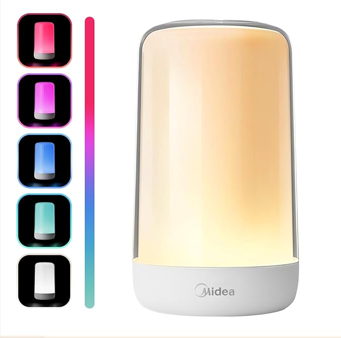 Midea 16 Colors RGB Touch Lamps, 1200mah Rechargeable Night Light, Dimmable Bedside Nursery Lamp, Baby-Safe Material, Portable Hanging Mini Lamp for Bedroom, Travel, Camping Mood Lamp