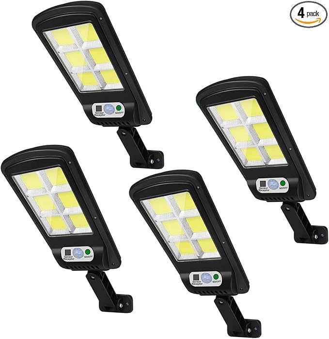 NUNET 4 Pack 120 LED Solar Security Lights Outdoor, Motion Sensor with Remote Control, 3 Modes Weatherproof, Dusk to Dawn, Wireless Solar Street/Flood Lights for Garden Yard Garage Patio Parking Lot