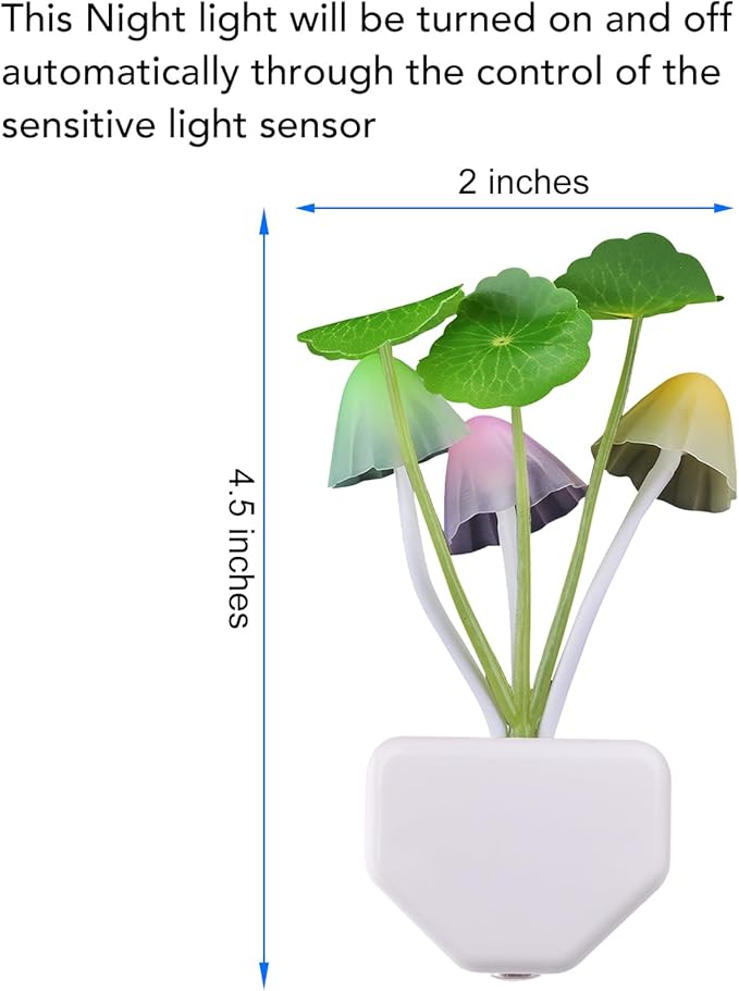 Sensor Led Night Light, Color Changing Plug-in LED Mushroom Dream Bed Lamp