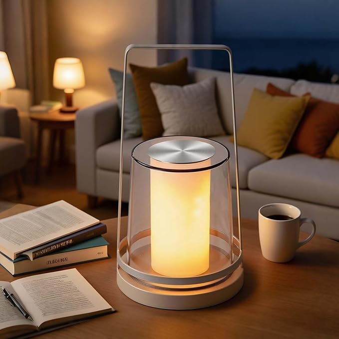 Gold Decorative Table Lamp with Elegant Light Effects - Rechargeable Touch Lamp, Tap for Romantic Flame & Sparkle, Luxury Ambient Light for Living Room, Dining, Wedding Gift