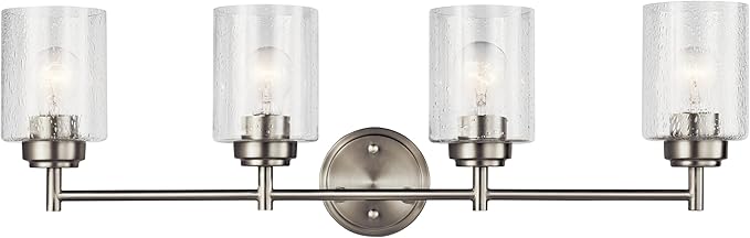 Kichler Winslow 30" Vanity Light in Brushed Nickel, 4-Light Transitional Bathroom Light with Clear Seeded Glass. (30" W x 9.25" H), 45887NI