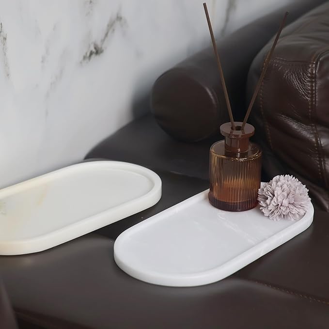 Marble Vanity Tray Organizer - 9.8"x5" Italy Natural Stone Decorative Tray，Jewelry, Perfume & Candle Display Tray，Bathroom Vanity, Dresser Top, Nightstand Decor