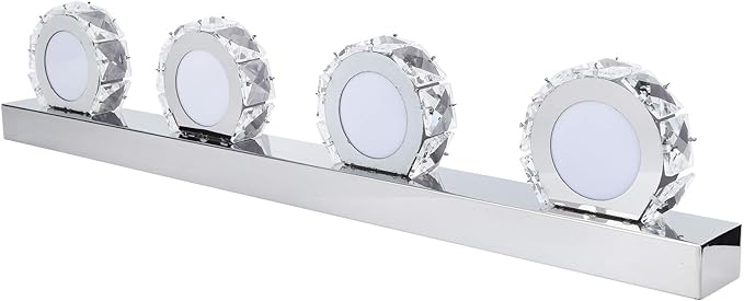 Waterproof LED Mirror Front Light, Round Bathroom Makeup Lights, 16W 85-265V, Stainless Steel and Crystal - Soft Eye Protection, Energy Saving, Ideal for Dressing Table