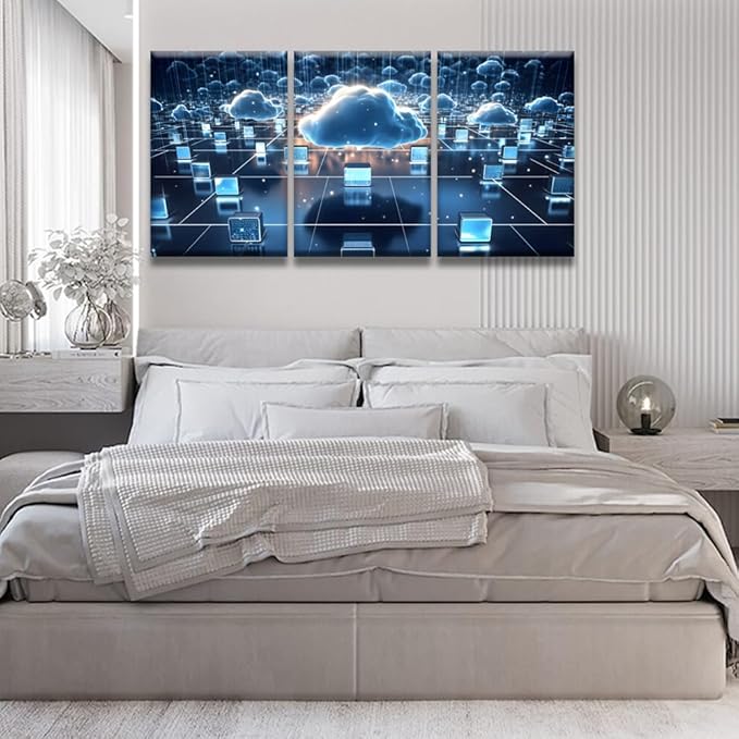 LSIUHWUWI Cloud Computing Pictures for Bedroom Wall Decor 3 Panel Wall Art Print on Canvas Posters and Prints Wall Hanging Decor Modern Home Decor Canvas Frame Artwork Ready to Hang 16x24inchx3