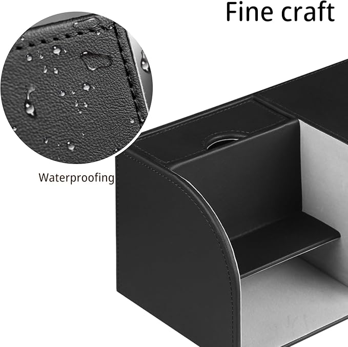 PUSU Square Tissue Box Cover with Storage Drawer, PU Leather Facial Tissues Cube Boxes Holder, Modern Makeup Remote Control Holder, Nightstand Organizer Caddy for Bathroom Vanity, Office, Home Decor