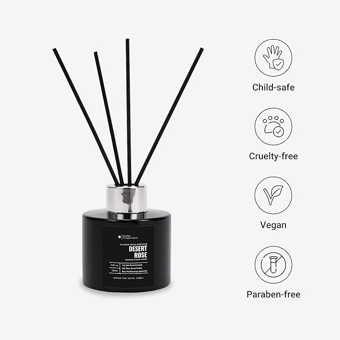 Desert Rose Reed Diffuser Set,Luxury Hotel Inspired Home Diffuser, Lasting 4 Month Longevity, 100mL