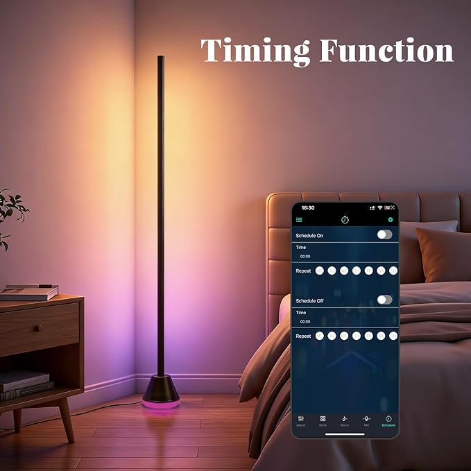 Smart RGB Corner Floor lamp LED Floor lamp Color Floor Lamp with App & Remote Control, 16 Million Colors, Music Sync & Timer Setting for Bedroom & Gaming Room (1 Pack)
