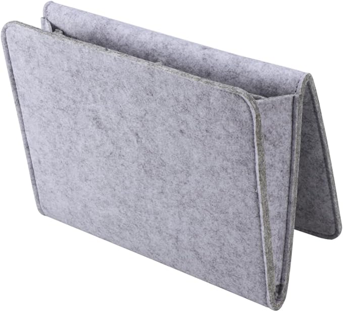 Zerodeko Bedside Storage Organizer Space-Saving Felt Pocket for Laptop Magazines Remote and Glasses Minimalist Design for Easy Access Bedroom Dorm Light Grey