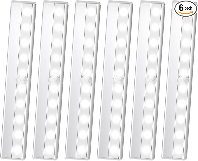 6 Pack LED Motion Sensor Lights, 10 LED Closet Battery Operated Lights, Stick-On Anywhere Magnetic Night Light Bar, Led Safe Light Indoor for Closet Stairs Wardrobe