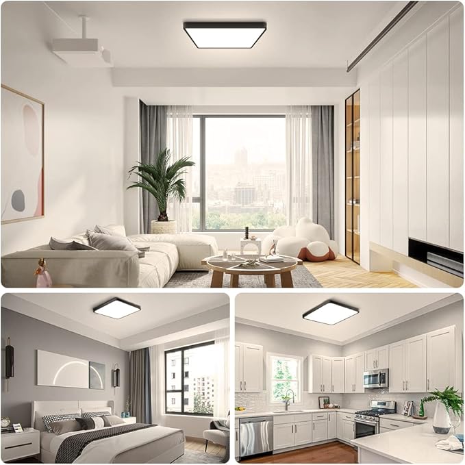 12Inch 24W Square LED Ceiling Light Fixtures Flush Mount, 4000K Natural White Ceiling Lamp, Surface Mount Modern Ceiling Lights, Slim Flat Panel Lighting for Bedroom, Kitchen, Bathroom Etc.Black