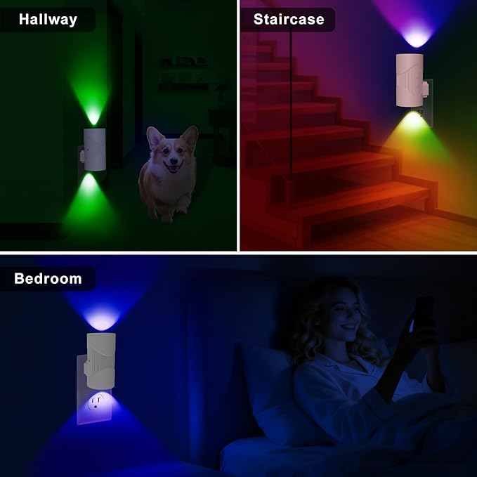 easuntec Night Light, Night Lights Plug into Wall, Color Changing Night Light, Dusk to Dawn Sensor, 8 Light Modes, Dimmable RGB Night Lights for Bedroom Bathroom Hallway Kitchen Stairs (RGB,2 Pack)