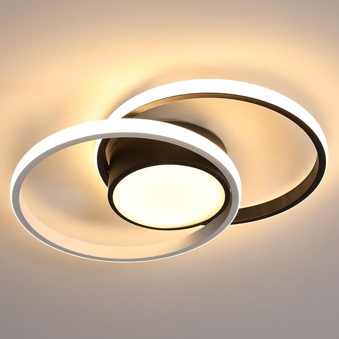 AUA Modern Ceiling Light, 39W LED Flush Mount Ceiling Light Fixture, 15.7" 3000K Round Close to Ceiling Lighting for Bedroom Hallway Dining Room Kitchen Entryway Black and White