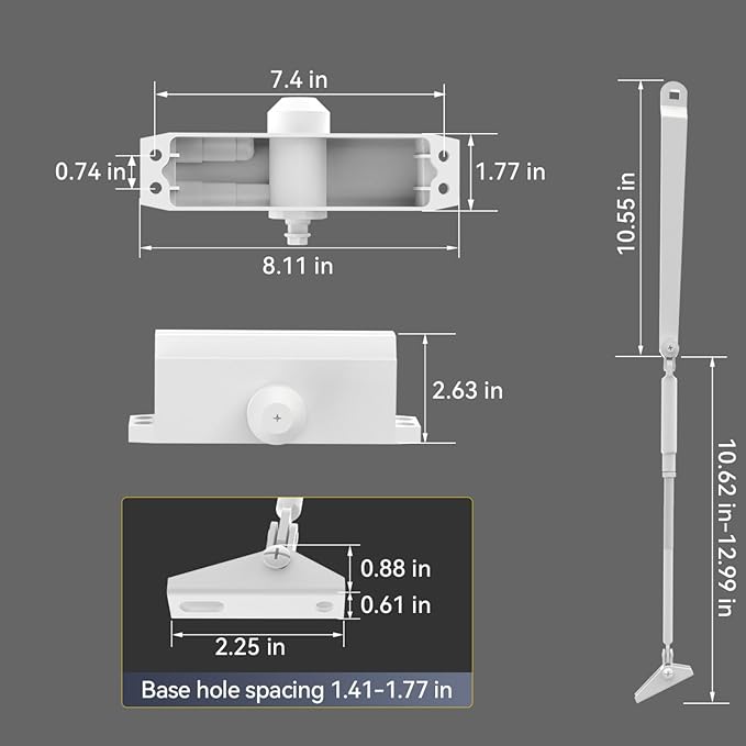 Automatic Door Closer Heavy Duty Fire Prevention Spring Hydraulic Aluminum Alloy Surface Mounted Residential Commerical Door Closer (White, Size3-Door Weights 187-231 Lbs)